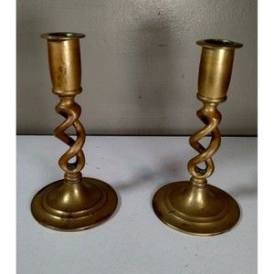 Solid Brass Candlesticks 6" Tall With A Twist Detail On A 3" Base Set Of 2